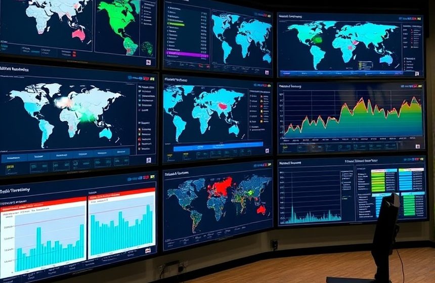 Centro de monitoreo con el estado de la red de terminales en pantalla